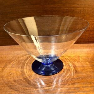 Blown Art Glass “Martini” Bowl.  8” cobalt pedestal base.